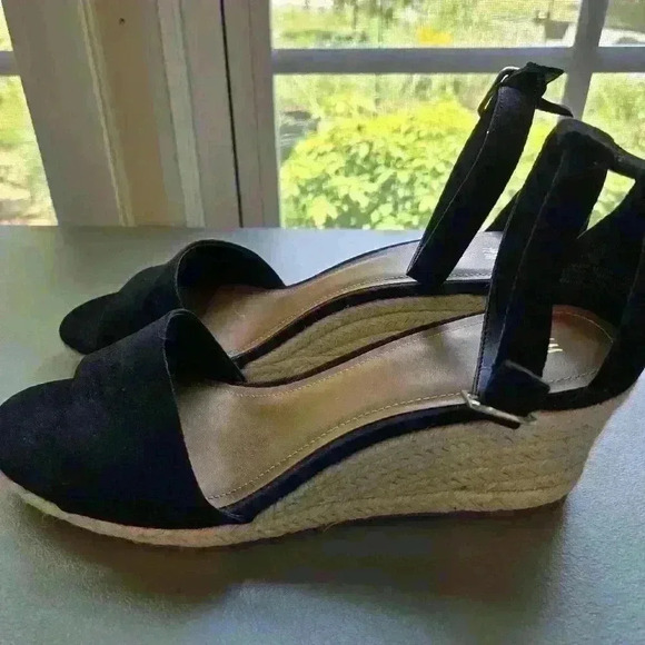 H&M Women's Wedge Heels Black Espadrilles Size 10 Ankle Strap - Picture 4 of 8